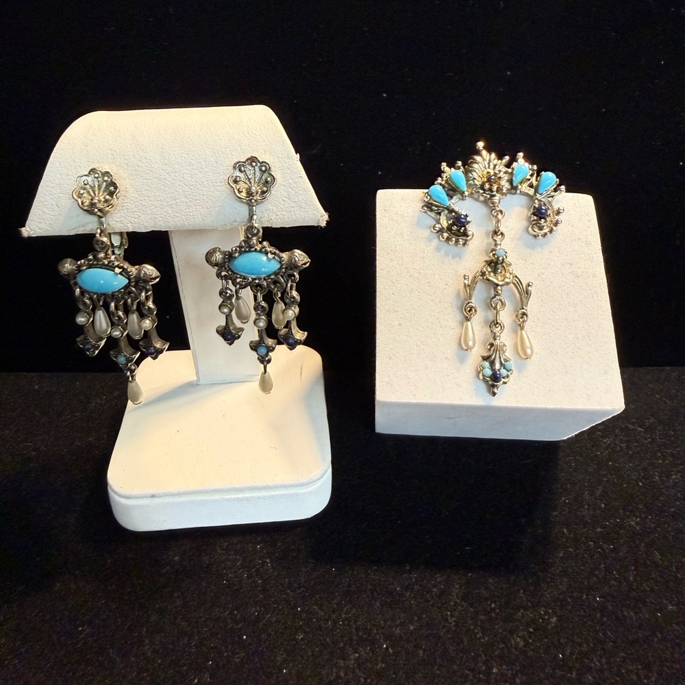 Rare Vintage Costume Faux Turquoise, Lapis and Pearl Parure Signed “Art”